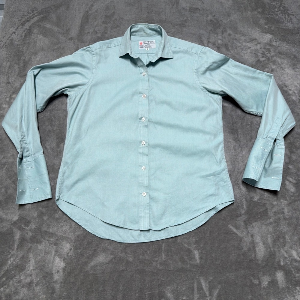 Vtg Turnbull & Asser Button Down Shirt Womens 8 Green French Cuff Made England